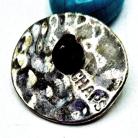 Signed Chaps Bracelet Teal Blue Button Irregular Faux Turquoise Gemstone Sz 8" - Picture 3 of 4